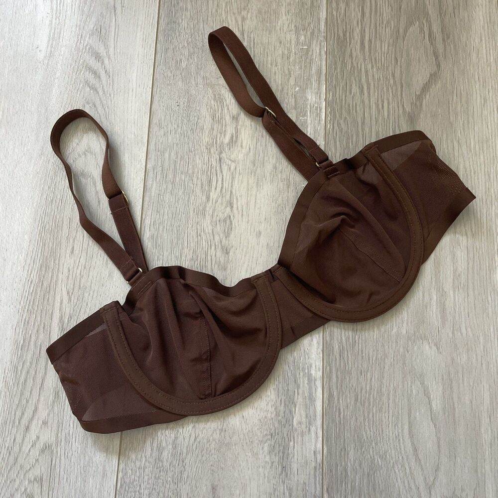 CUUP Balconette Bra mesh sheer underwired womens Brown (size 34A) comfy